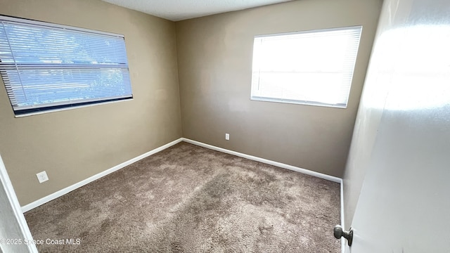 empty room featuring a wealth of natural light, carpet flooring, and baseboards