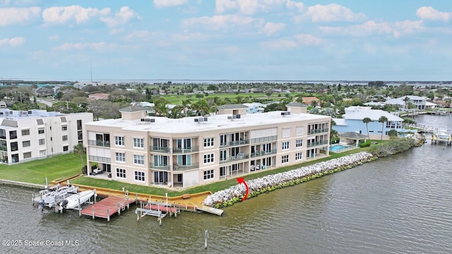 aerial view featuring a water view