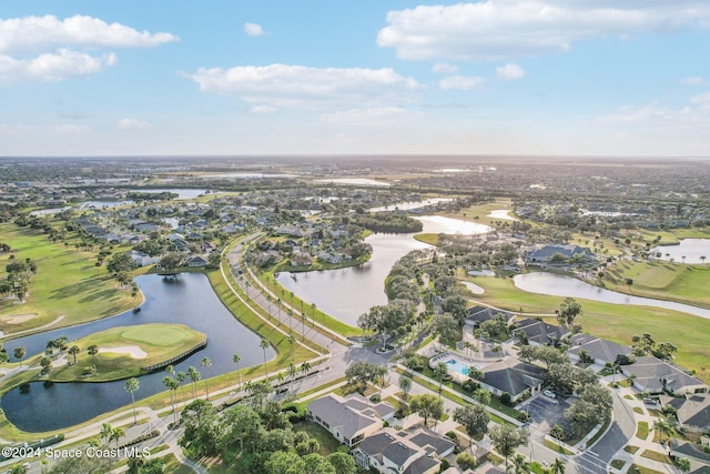 aerial view featuring a residential view and a water view