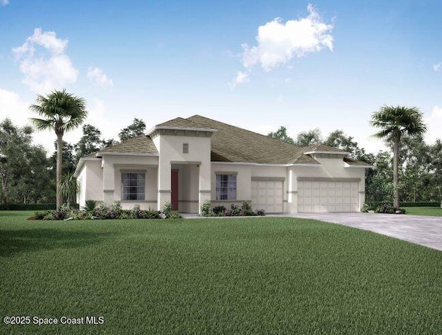 view of front facade featuring a garage and a front lawn