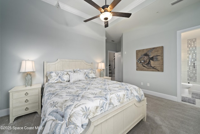 4955 Dixie Hwy NE Unit 801, Palm Bay, FL 32905 - carpeted bedroom featuring visible vents, baseboards, ensuite bath, and a ceiling fan