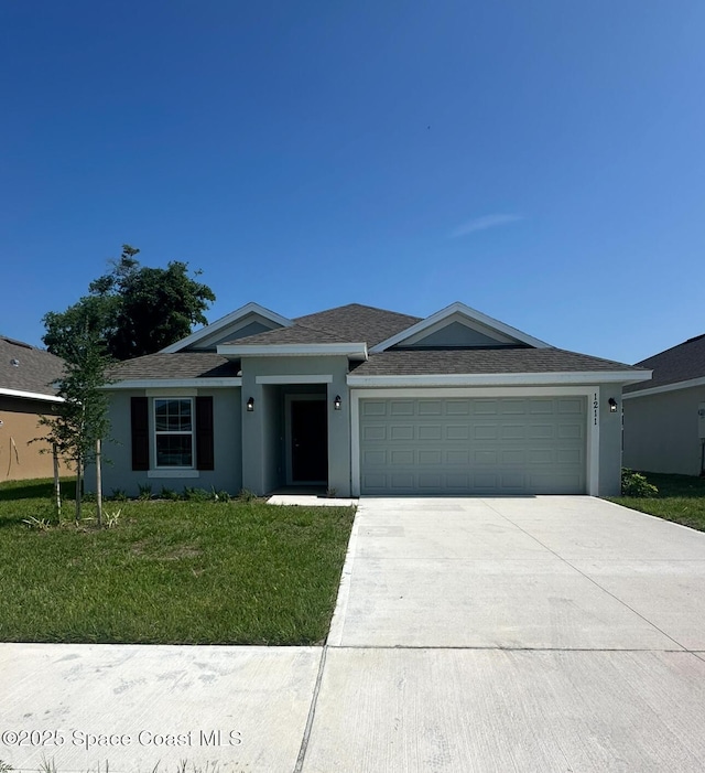1211 Tupelo Cir, Cocoa, FL 32926 - single story home featuring stucco siding, an attached garage, a front lawn, driveway, and roof with shingles