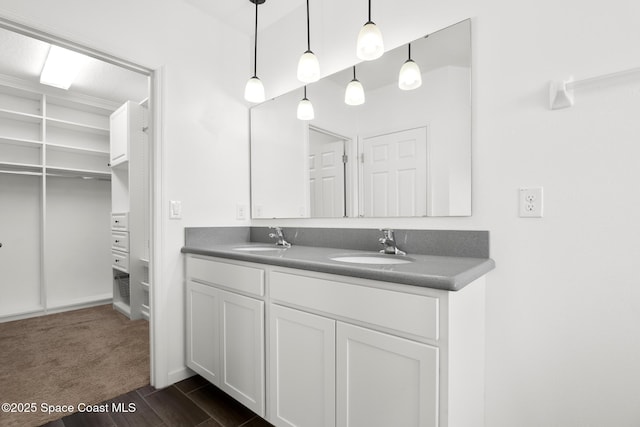 full bath featuring a walk in closet, a sink, and double vanity