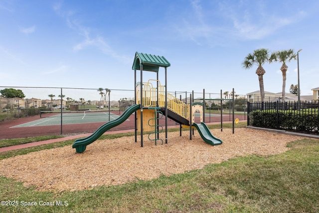 view of playground with tennis court