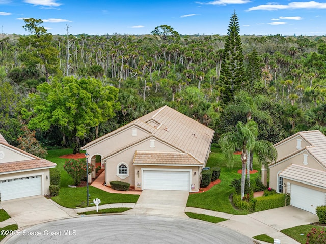 bird's eye view with a view of trees