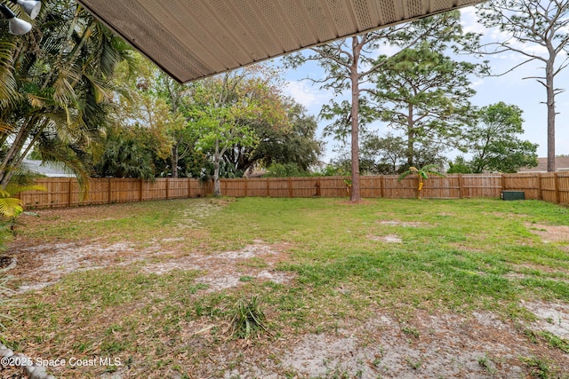 view of yard with a fenced backyard