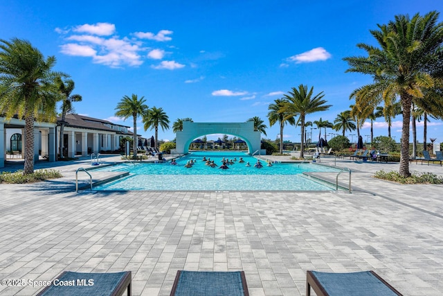 pool with a patio