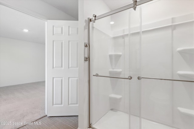 bathroom with a shower stall