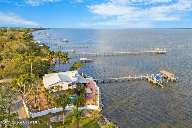 aerial view with a water view