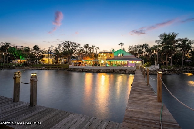 dock area with a water view