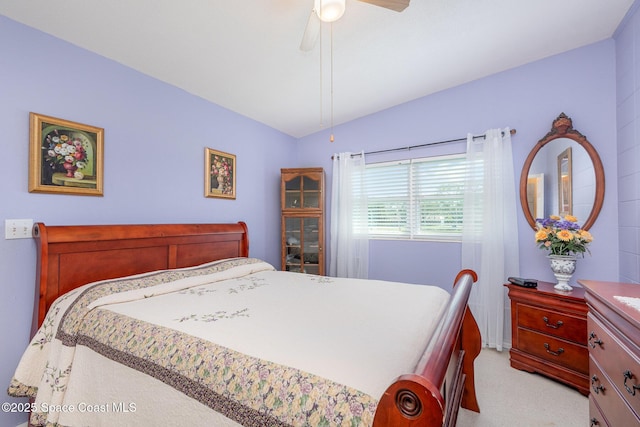 bedroom featuring ceiling fan and light colored carpet