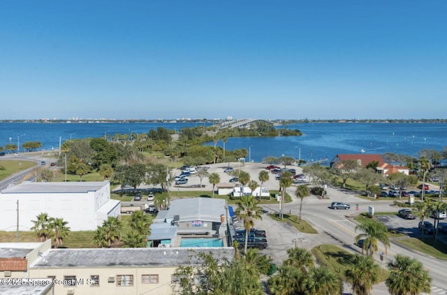 aerial view featuring a water view