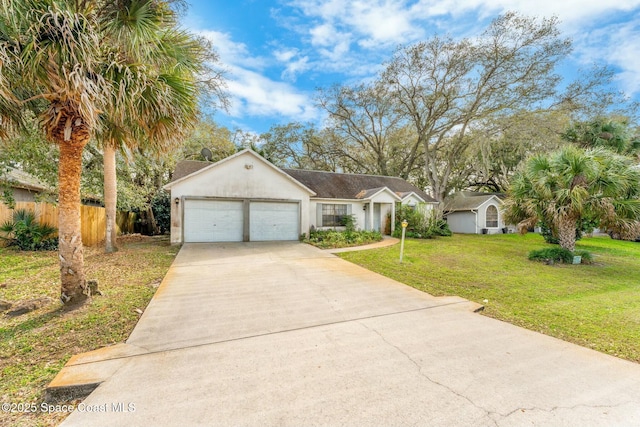 single story home with a front lawn and a garage