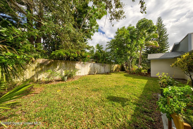 view of yard with a fenced backyard