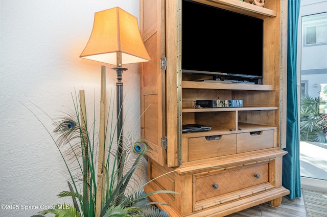 details featuring a textured wall and wood finished floors