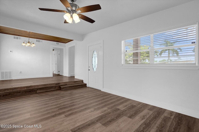 entrance foyer with a healthy amount of sunlight, visible vents, and wood finished floors