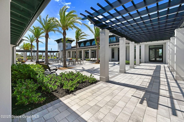 view of patio featuring a pergola