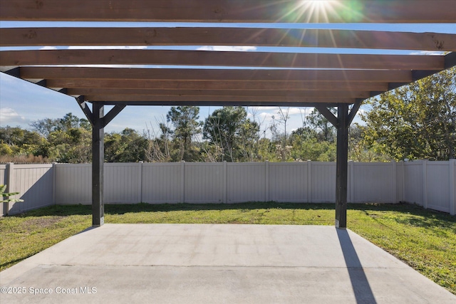 view of patio / terrace featuring a fenced backyard and a pergola