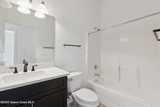 full bath featuring toilet, shower / tub combination, and vanity