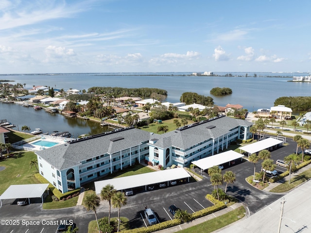 aerial view with a water view