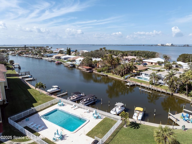 aerial view featuring a water view