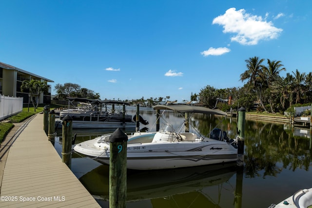 view of dock featuring a water view