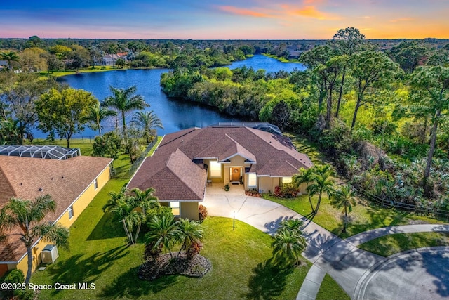 aerial view with a water view