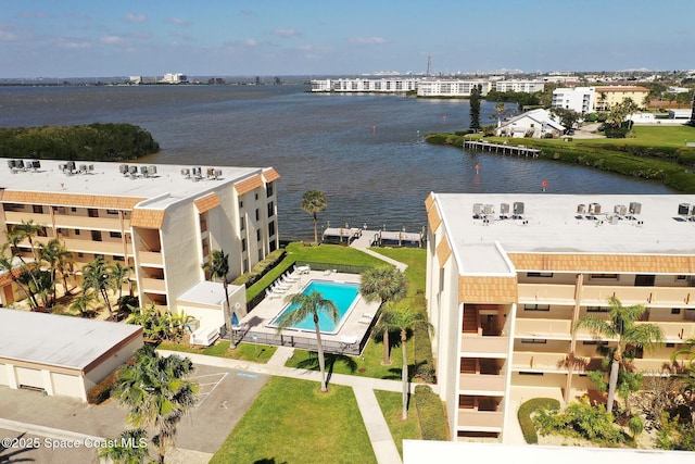 aerial view with a water view