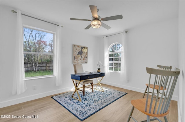 office with baseboards and wood finished floors