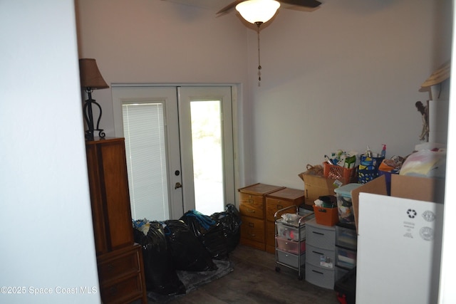 interior space featuring a ceiling fan and french doors