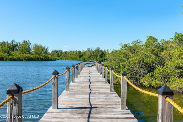 view of dock with a water view