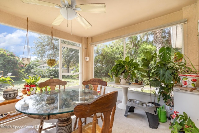 sunroom with a ceiling fan