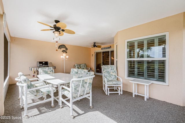 interior space featuring carpet and ceiling fan