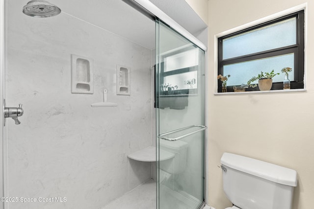 full bath featuring a stall shower and toilet