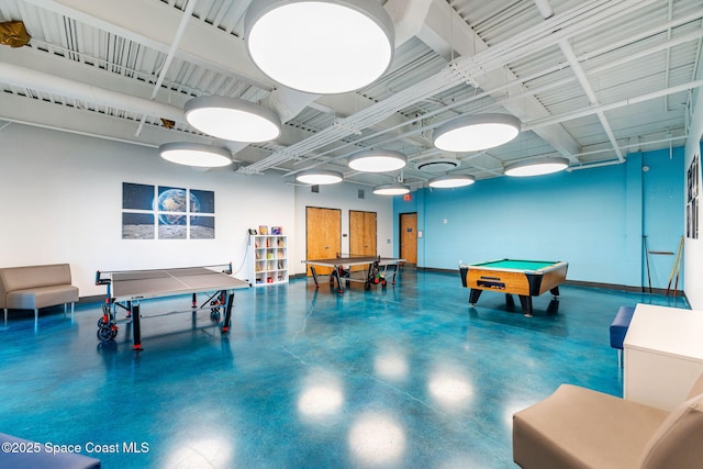 recreation room with baseboards and pool table