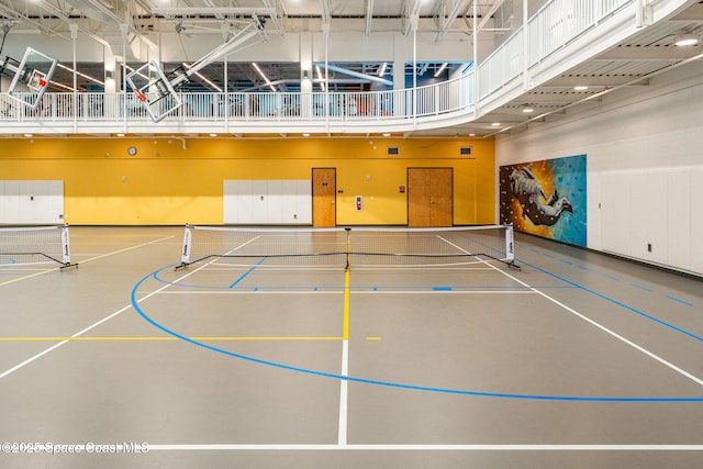 view of basketball court featuring a tennis court and community basketball court