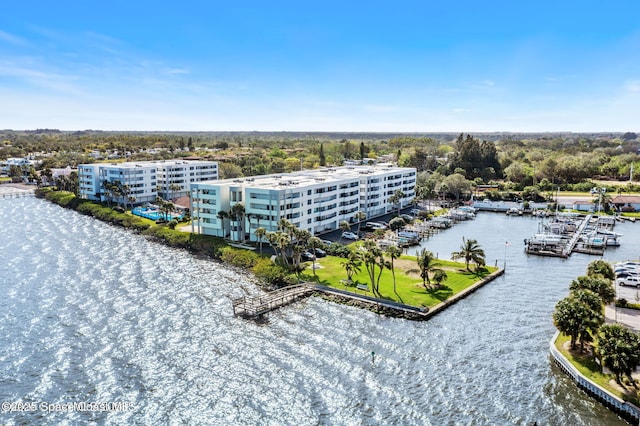 bird's eye view featuring a water view