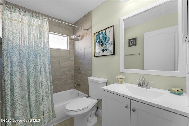 full bath with vanity, toilet, and shower / bath combo