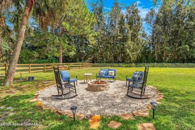 view of patio / terrace with fence and a fire pit