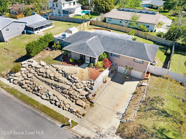 aerial view with a residential view