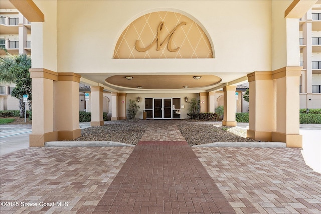 exterior space featuring stucco siding