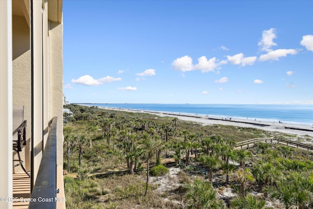 property view of water featuring a beach view