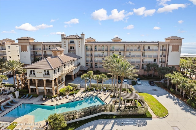 pool with a patio area