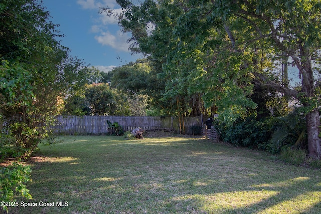 view of yard with a fenced backyard