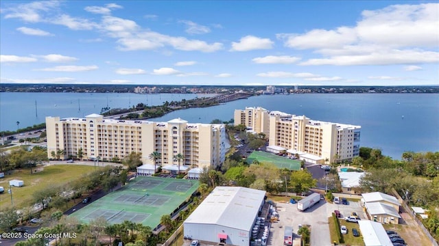 aerial view featuring a water view