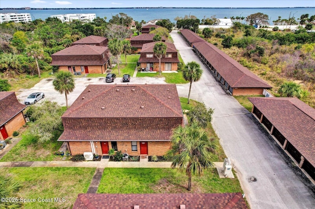 aerial view featuring a water view