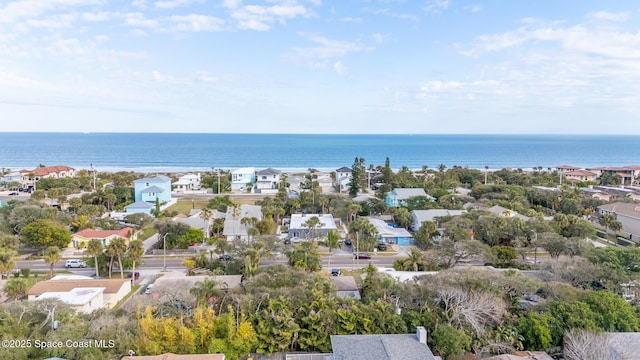 aerial view featuring a water view and a residential view