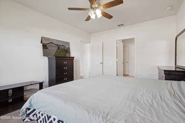 bedroom featuring visible vents and a ceiling fan