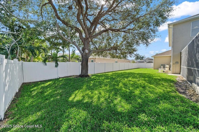 view of yard with a fenced backyard