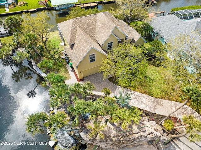 bird's eye view featuring a water view